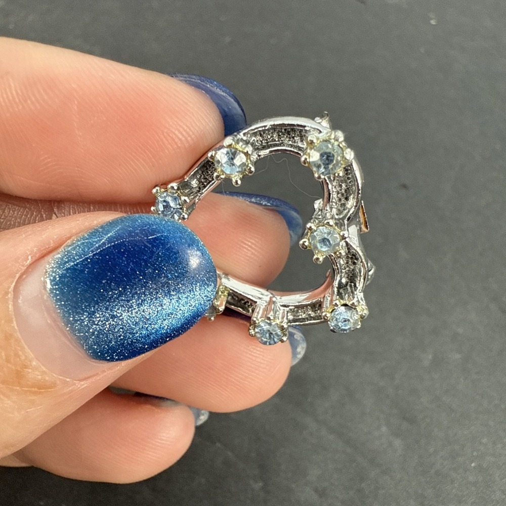 Vintage brooch Heart Blue Rhinestone silver tone vintage 1950s for collection!!! - Picture 5 of 7